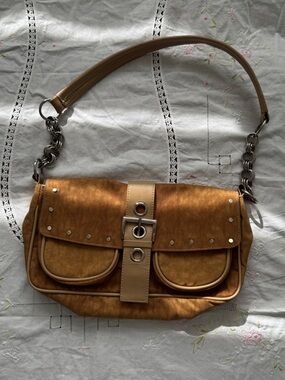 Women's Tan Shoulder Bag with Chain Detail